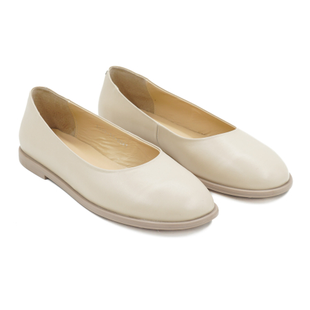 Pantofi dama tip barefoot gen balerini din piele naturala lacuita bej cappucino cu varf rotund si talpa de 1 cm 0081-26 [2]
