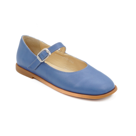 Pantofi dama tip barefoot gen balerini din piele naturala albastra, cu varf patrat si talpa de 1 cm 51026-1-26 [1]