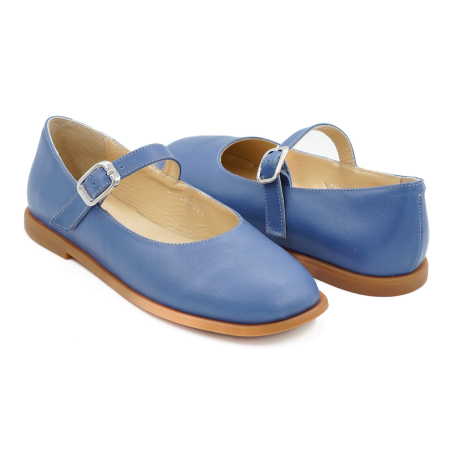 Pantofi dama tip barefoot gen balerini din piele naturala albastra, cu varf patrat si talpa de 1 cm 51026-1-26 [3]