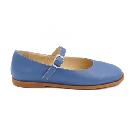 Pantofi casual & sport dama - Pantofi dama tip barefoot gen balerini din piele naturala albastra, cu varf patrat si talpa de 1 cm 51026-1-26