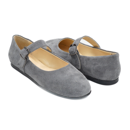 Pantofi dama tip barefoot gen balerini din piele naturala intoarsa gri cu varf patrat si talpa de 1 cm 51426-26 [3]