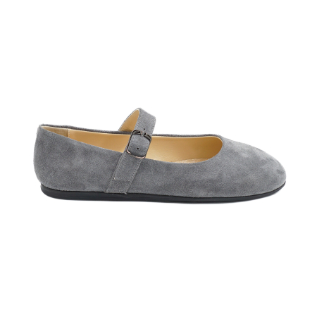 Lichidare stocuri - Pantofi dama tip barefoot gen balerini din piele naturala intoarsa gri cu varf patrat si talpa de 1 cm 51426-26