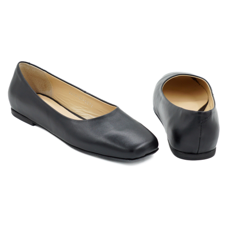 Pantofi dama tip balerini din piele naturala neagra cu varf  patrat si talpa de 1 cm 0072-1-26 [4]