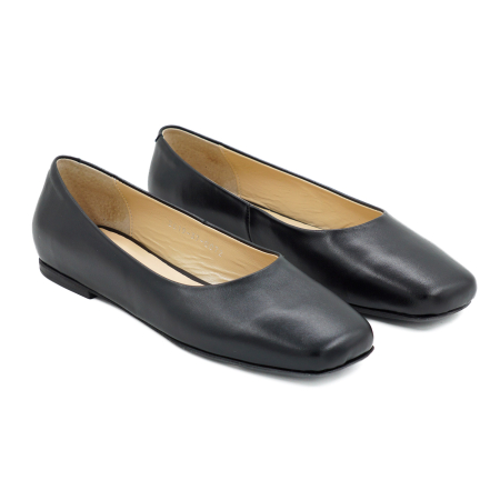 Pantofi dama tip balerini din piele naturala neagra cu varf  patrat si talpa de 1 cm 0072-1-26 [2]