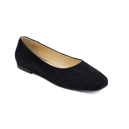Pantofi dama tip balerini din piele naturala intoarsa neagra cu varf patrat si talpa de 1 cm 0072-2-26 [1]
