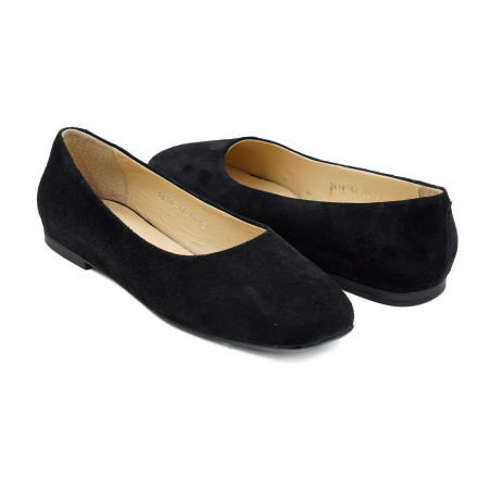 Pantofi dama tip balerini din piele naturala intoarsa neagra cu varf patrat si talpa de 1 cm 0072-2-26 [3]