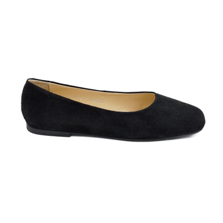 Pantofi casual & sport dama - Pantofi dama tip balerini din piele naturala intoarsa neagra cu varf patrat si talpa de 1 cm 0072-2-26