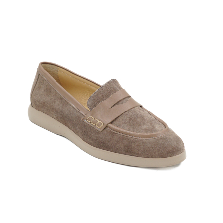 Pantofi dama tip loafers din piele naturala intoarsa grej, cu varf rotund si talpa de 2 cm 51526-1-26 [1]