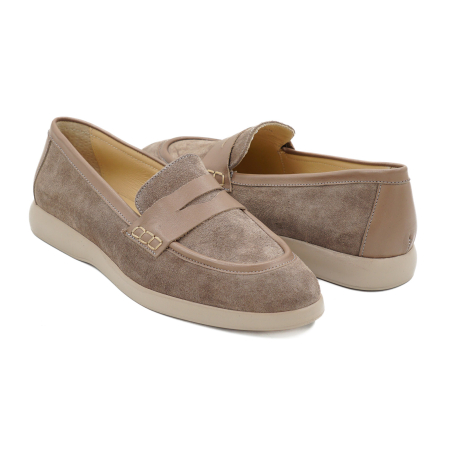 Pantofi dama tip loafers din piele naturala intoarsa grej, cu varf rotund si talpa de 2 cm 51526-1-26 [3]