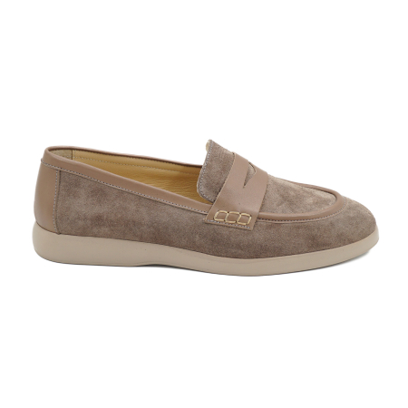 Dama - Pantofi dama tip loafers din piele naturala intoarsa grej, cu varf rotund si talpa de 2 cm 51526-1-26