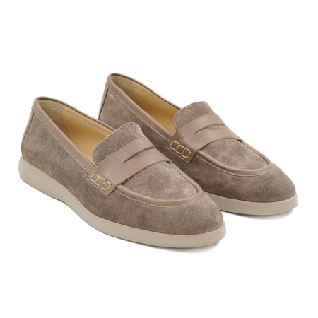 Pantofi dama tip loafers din piele naturala intoarsa grej, cu varf rotund si talpa de 2 cm 51526-1-26 [2]