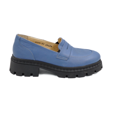 Lichidare stocuri - Pantofi dama tip loafers din piele naturala albastra, cu varf rotund si talpa 3 cm 60420-26