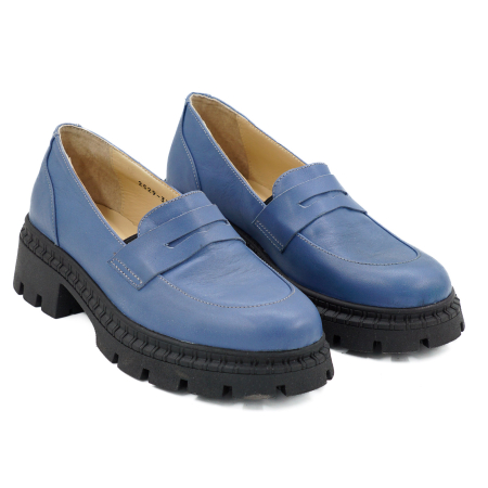 Pantofi dama tip loafers din piele naturala albastra, cu varf rotund si talpa 3 cm 60420-26 [2]