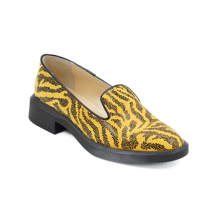 Pantofi dama tip loafers din piele naturala galbena cu imprimeu negru, cu varf rotund si talpa de 3 cm 56717-26 [1]
