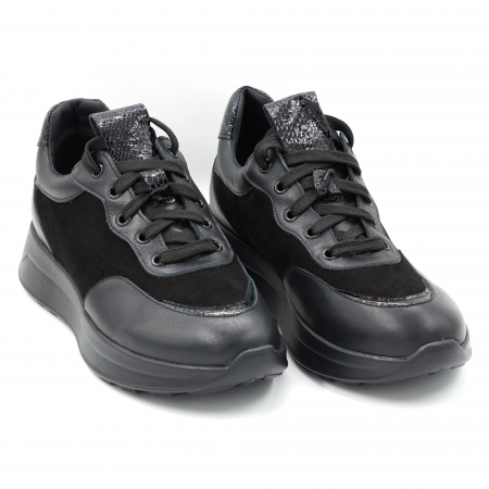 Pantofi dama tip adidas din piele naturala neagra cu varf rotund si talpa 4 cm  51121-1-24 [2]