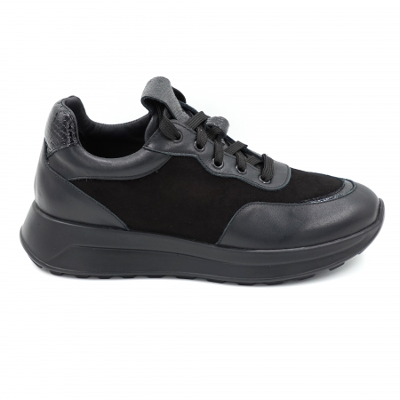 Dama - Pantofi dama tip adidas din piele naturala neagra cu varf rotund si talpa 4 cm  51121-1-24