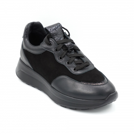 Pantofi dama tip adidas din piele naturala neagra cu varf rotund si talpa 4 cm  51121-1-24 [1]