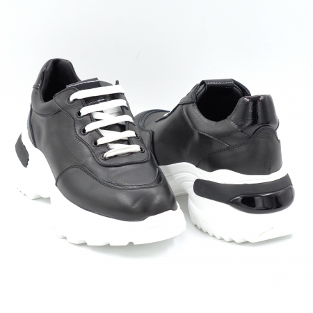Pantofi dama tip adidas din piele naturala neagra  si lacuita neagra cu varf rotund si talpa de 6 cm 51121-10-24 [3]