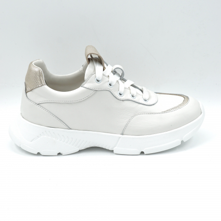 Dama - Pantofi dama tip adidas din piele naturala alba si argintie cu varf rotund si talpa 3 cm  51121-2-24