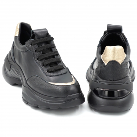 Pantofi dama tip adidas din piele naturala neagra si aurie cu varf rotund si talpa inalta 6 cm  51121-24 [4]