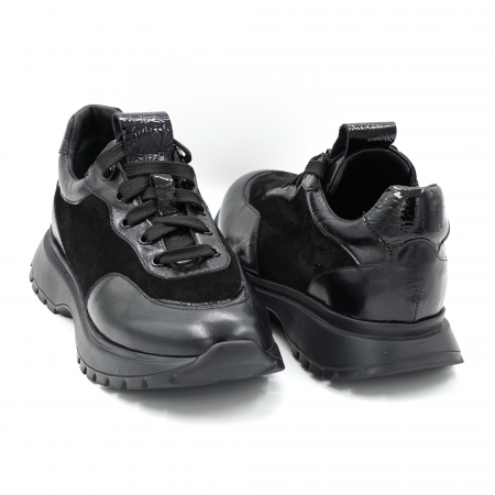 Pantofi dama tip adidas din piele naturala neagra cu varf rotund si talpa 4 cm 51121-3-24 [2]