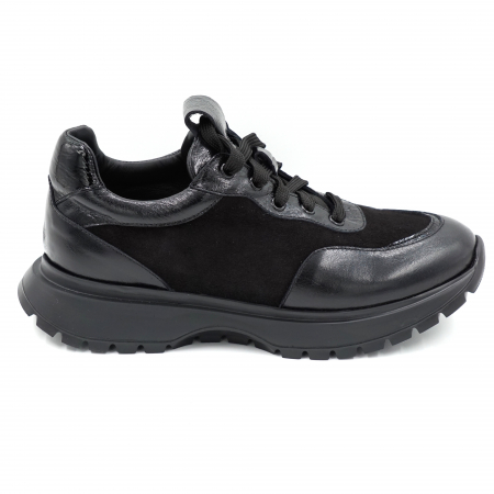 Dama - Pantofi dama tip adidas din piele naturala neagra cu varf rotund si talpa 4 cm 51121-3-24