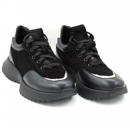 Pantofi dama tip adidas din piele naturala neagra si aurie cu varf rotund si talpa 4 cm 51121-4-24 [2]