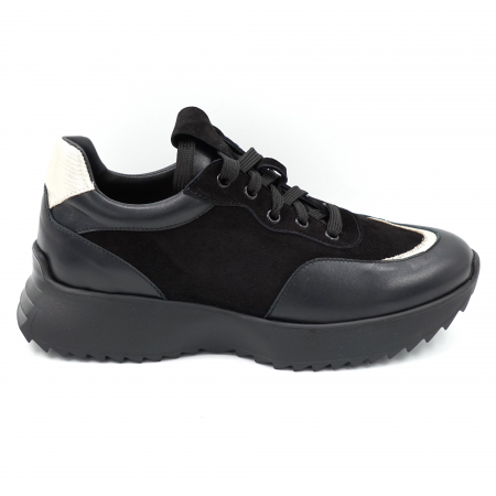 Dama - Pantofi dama tip adidas din piele naturala neagra si aurie cu varf rotund si talpa 4 cm 51121-4-24
