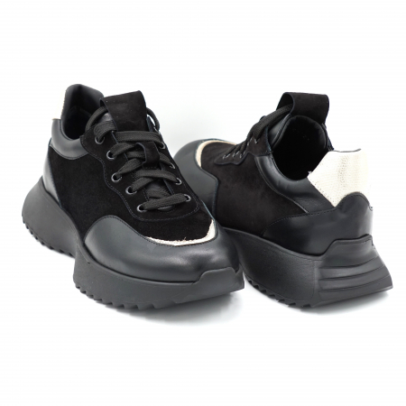Pantofi dama tip adidas din piele naturala neagra si aurie cu varf rotund si talpa 4 cm 51121-4-24 [3]