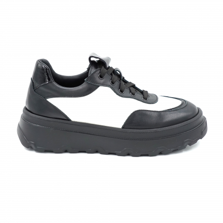 Dama - Pantofi dama tip adidas din piele naturala alba si neagra cu varf rotund si talpa 4 cm 51121-5-24