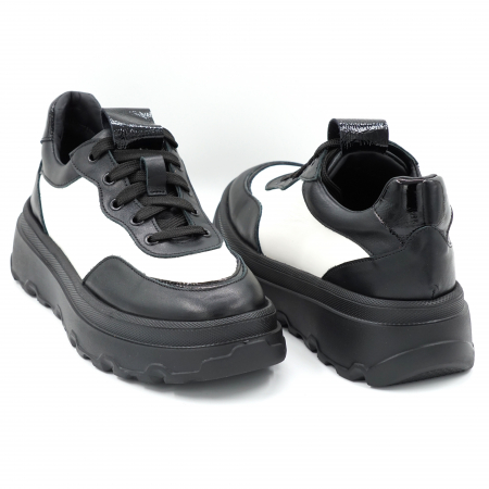Pantofi dama tip adidas din piele naturala alba si neagra cu varf rotund si talpa 4 cm 51121-5-24 [3]
