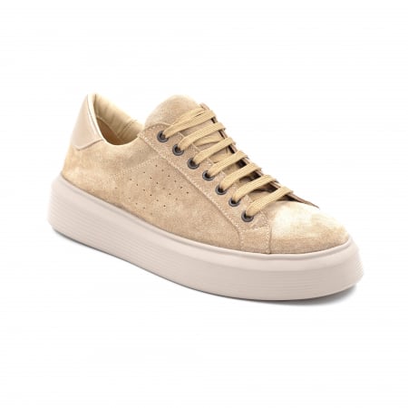 Pantofi dama tip adidas  din piele naturala intoarsa bej cappucino si lacuita grej cu varf rotund si talpa 3 cm 51321-3-24 [1]