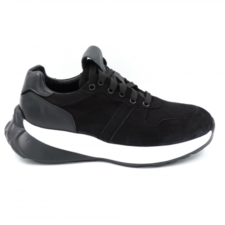 Pantofi casual & sport dama - Pantofi dama tip adidas din piele naturala intoarsa neagra cu varf rotund si talpa 4 cm 52121-24