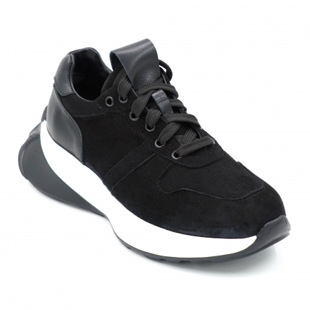 Pantofi dama tip adidas din piele naturala intoarsa neagra cu varf rotund si talpa 4 cm 52121-24 [1]