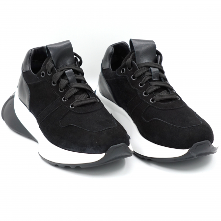 Pantofi dama tip adidas din piele naturala intoarsa neagra cu varf rotund si talpa 4 cm 52121-24 [2]
