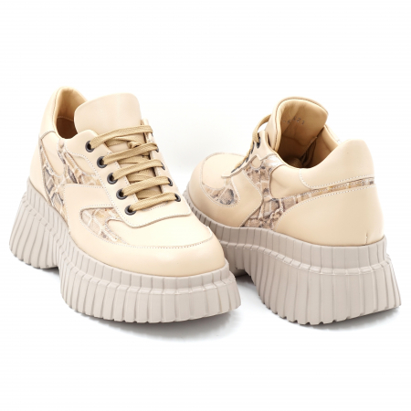 Pantofi dama tip adidas din piele naturala nude bej si cu imprimeu animal print cu varf rotund si talpa inalta 6 cm 52521-1-24 [3]