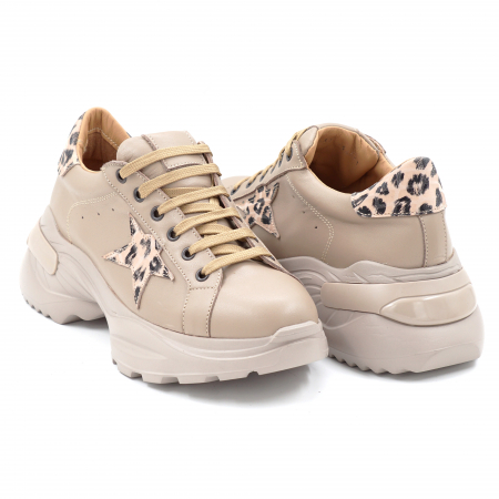 Pantofi dama tip adidas din piele naturala bej cu varf rotund si talpa 5 cm 54621-2-24 [3]