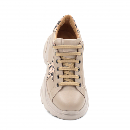 Pantofi dama tip adidas din piele naturala bej cu varf rotund si talpa 5 cm 54621-2-24 [5]
