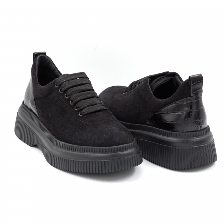 Pantofi dama casual din piele naturala intoarsa neagra cu varf rotund si talpa 4 cm  56620-2-24 [2]