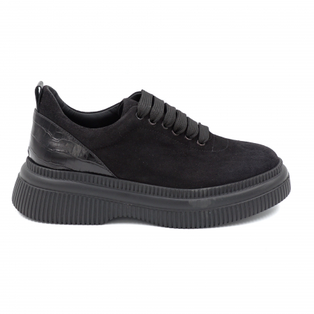 Pantofi casual & sport dama - Pantofi dama casual din piele naturala intoarsa neagra cu varf rotund si talpa 4 cm  56620-2-24