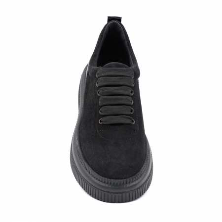 Pantofi dama casual din piele naturala intoarsa neagra cu varf rotund si talpa 4 cm  56620-2-24 [4]