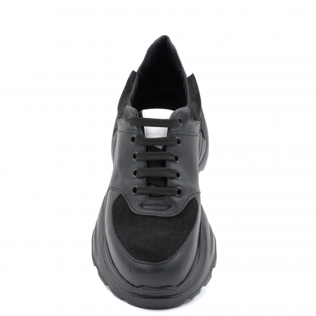 Pantofi dama tip adidas din piele naturala neagra si argintie cu varf rotund si talpa inalta de 6 cm 58221-24 [5]