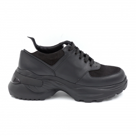 Pantofi casual & sport dama - Pantofi dama tip adidas din piele naturala neagra si argintie cu varf rotund si talpa inalta de 6 cm 58221-24