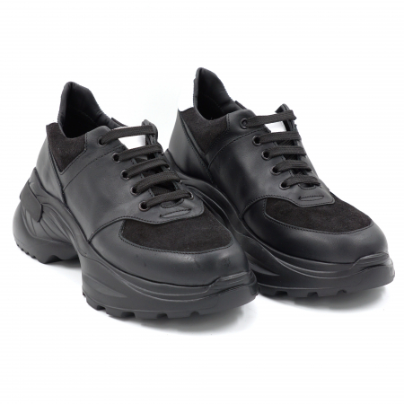 Pantofi dama tip adidas din piele naturala neagra si argintie cu varf rotund si talpa inalta de 6 cm 58221-24 [2]