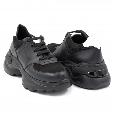 Pantofi dama tip adidas din piele naturala neagra si argintie cu varf rotund si talpa inalta de 6 cm 58221-24 [3]