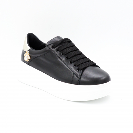 Pantofi dama tip adidas din piele naturala neagra si aurie cu varf rotund si talpa inalta de 5 cm 62821-2-24 [1]