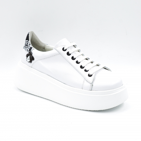 Pantofi dama tip adidas din piele naturala alba si imprimeu sarpe alb-negru cu varf rotund si talpa inalta de 5 cm62821-3-24 [1]