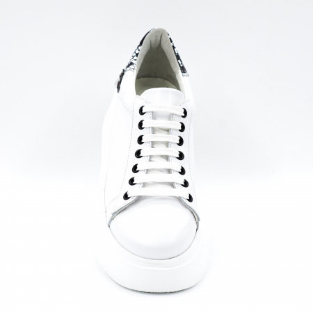 Pantofi dama tip adidas din piele naturala alba si imprimeu sarpe alb-negru cu varf rotund si talpa inalta de 5 cm62821-3-24 [2]