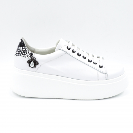 Pantofi casual & sport dama - Pantofi dama tip adidas din piele naturala alba si imprimeu sarpe alb-negru cu varf rotund si talpa inalta de 5 cm62821-3-24