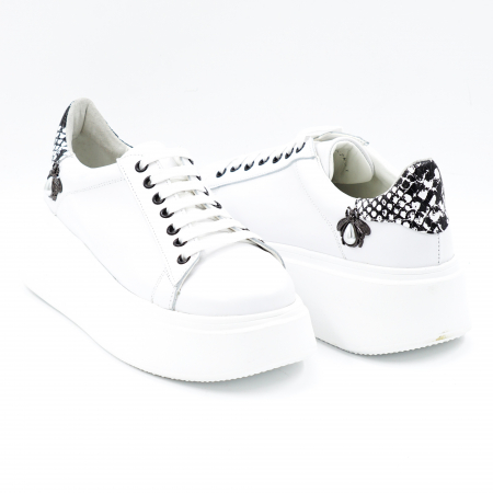 Pantofi dama tip adidas din piele naturala alba si imprimeu sarpe alb-negru cu varf rotund si talpa inalta de 5 cm62821-3-24 [3]